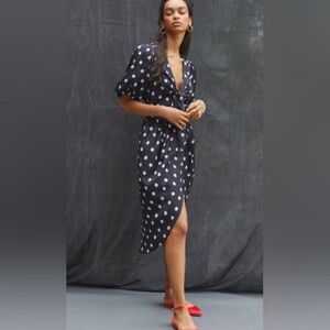 Delfi x Anthropologie Black White Polka Dot Midi Wrap